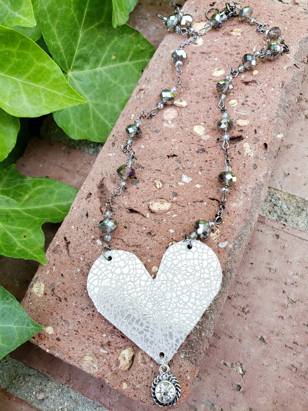 Silver crackle heart necklace