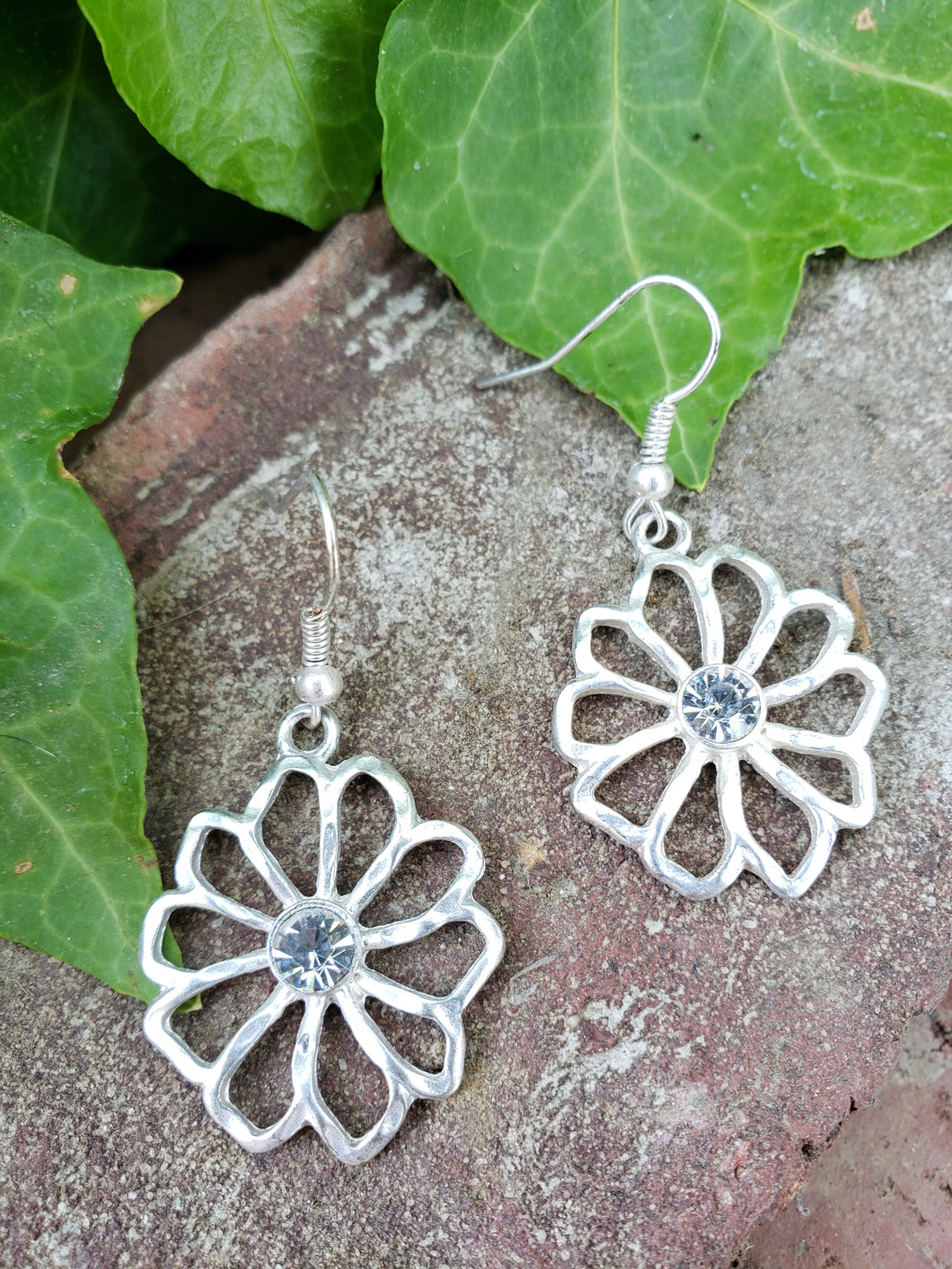 Silver floral bling earrings