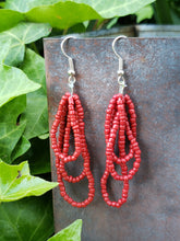 Red beaded tassel earrings