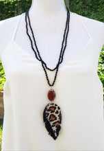 Leopard leather feather necklace