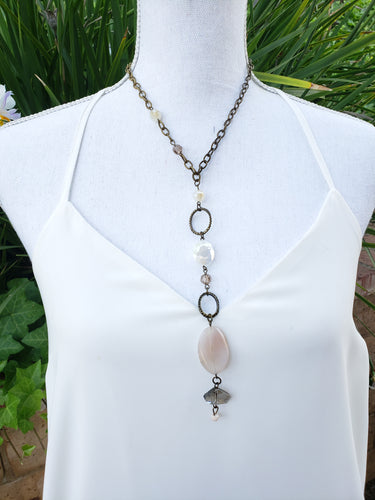 Champagne stone lariat necklace