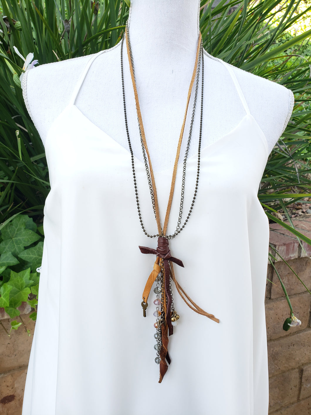 Brown layered tassel necklace