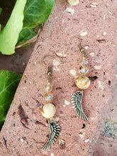 Antiqued gold angel wing earrings