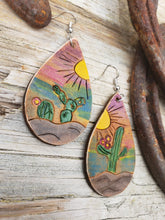 Desert sunset tooled leather earrings