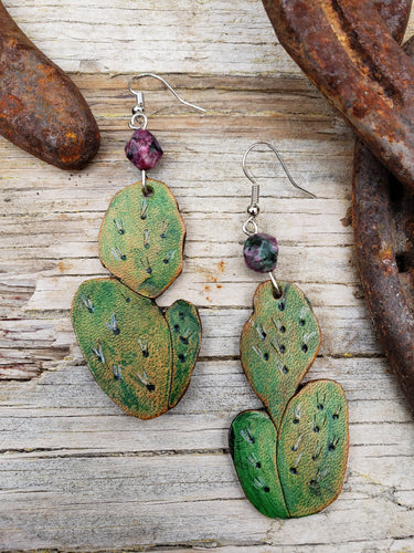 Prickly pear tooled leather earrings