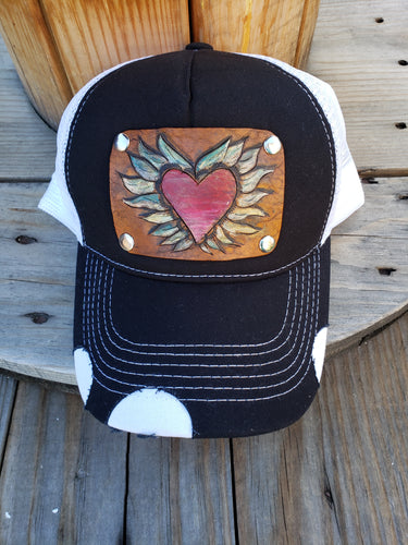 Heart tooled leather hat
