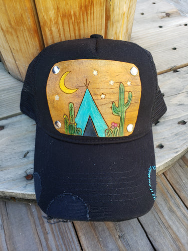 Desert dwelling tooled leather hat
