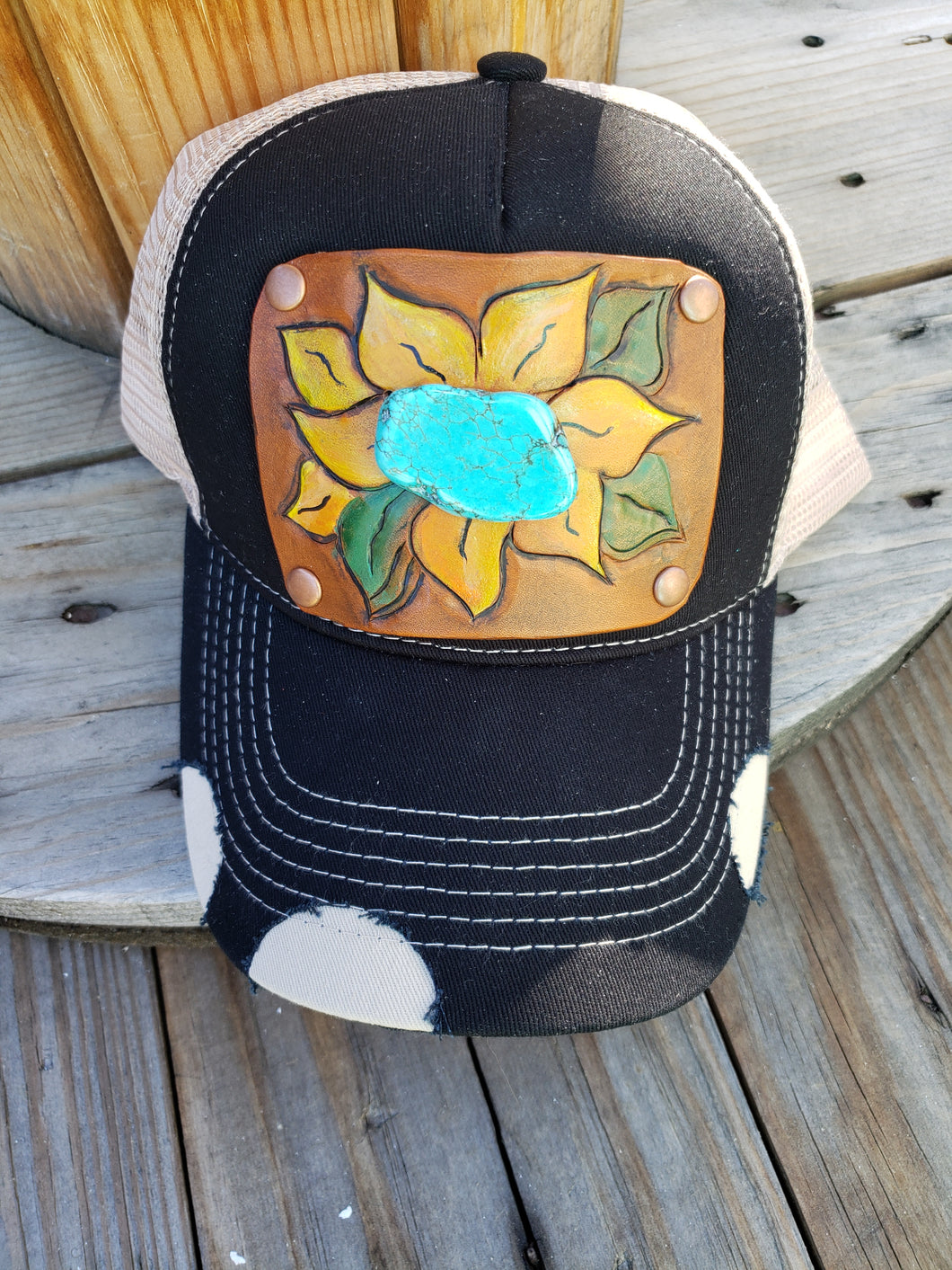 Sunflower tooled leather hat