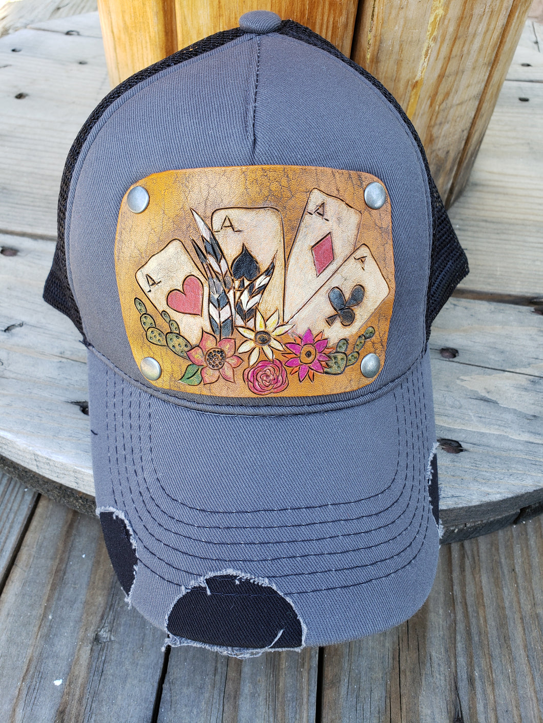 Aces tooled leather hat