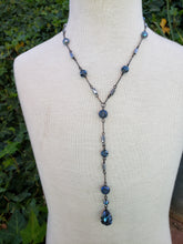 Denim crystal lariat necklace