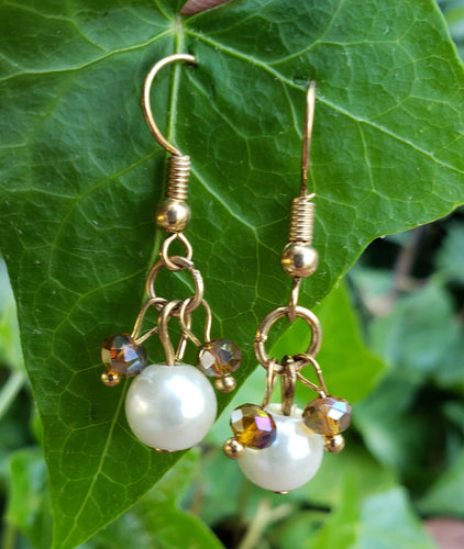 Champagne crystal and pearl earrings
