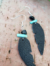 Onyx and Howlite chip black feather earrings