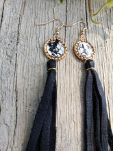 Black snakeskin fringe earrings