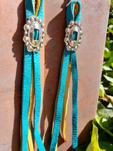 Mustard and turquoise leather concho tassel earrings