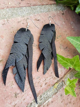 Black layered feather earrings