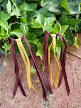 Cranberry and mustard fringe hoop earrings