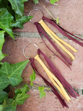 Cranberry and mustard fringe hoop earrings